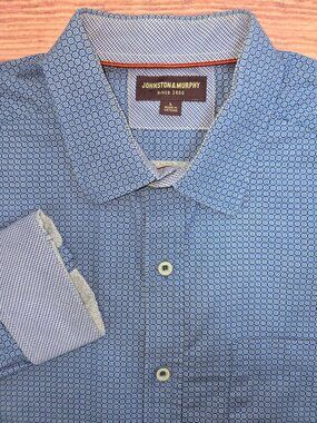 Johnston & Murphy Blue Geometric Print Dress Shirt Size Large
